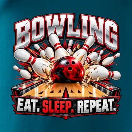 Bowlingová guľa a kolky eat sleep repeat