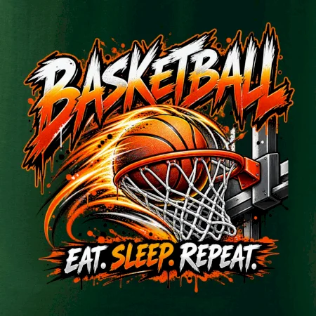 Basketbalový kôš s loptou eat sleep repeat
