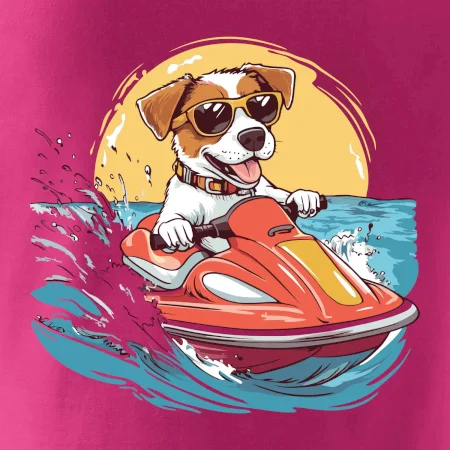 Jack russell teriér na vodnom skútri