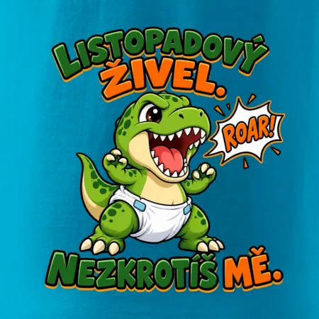 Novembrový živel zelený dinosaurus rex v plienke