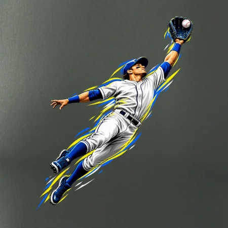 Baseballový polař chytá míček ve výskoku