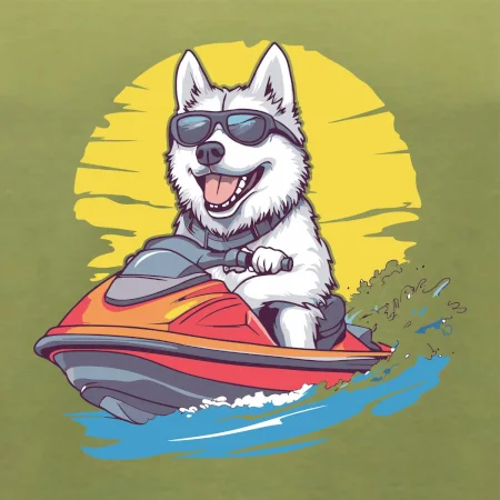 Husky na vodnom skútri