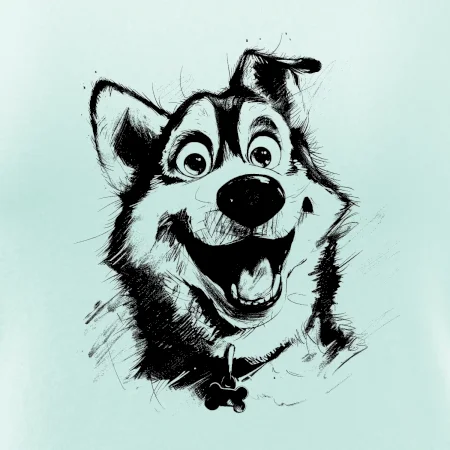 Čiernobiela karikatúra husky