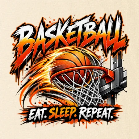 Basketbalový kôš s loptou eat sleep repeat