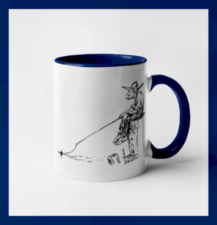 Kreslený rybár na pni