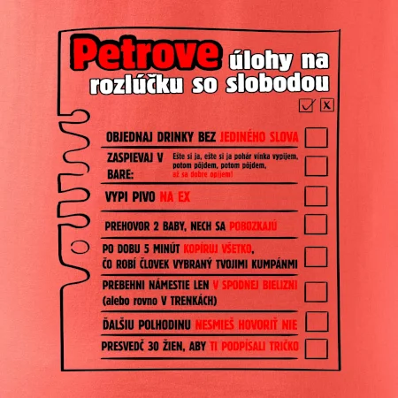 Tričko na rozlúčku s úlohami vpredu