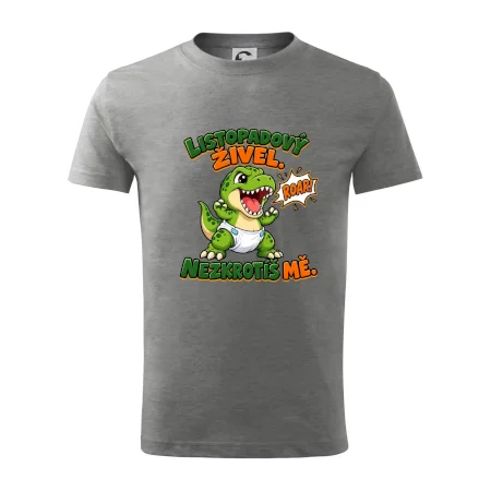 Novembrový živel zelený dinosaurus rex v plienke
