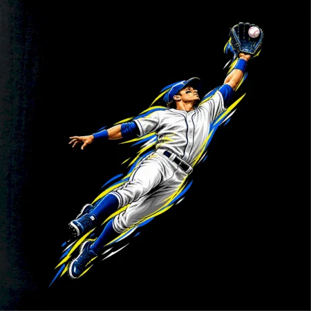 Baseballový polař chytá míček ve výskoku