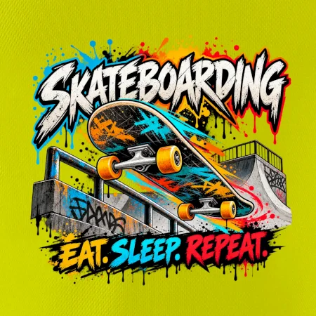 Skateboard ve street stylu eat sleep repeat