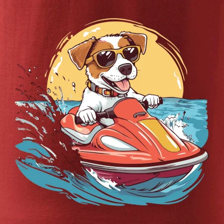 Jack russell teriér na vodnom skútri