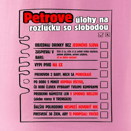 Tričko na rozlúčku s úlohami vpredu