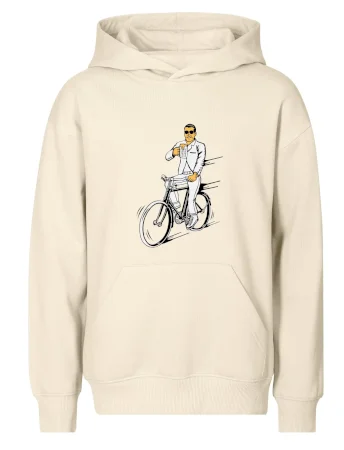 Gentleman na bicykli s pivom