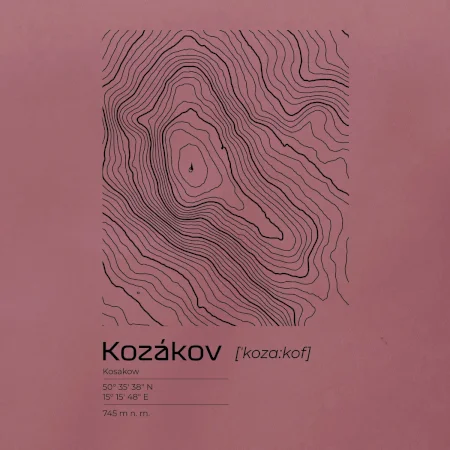 Kozákov - vrstevnice v obdĺžniku