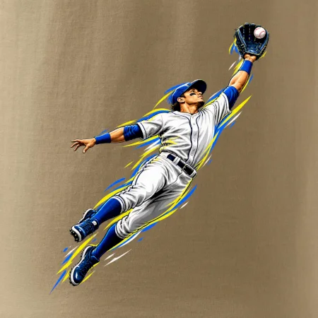 Baseballový polař chytá míček ve výskoku