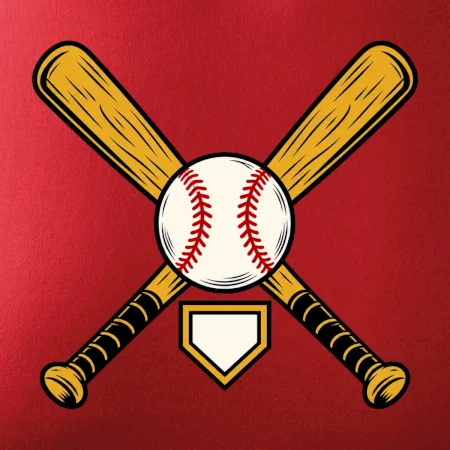 Zkřížené baseballové pálky a míček