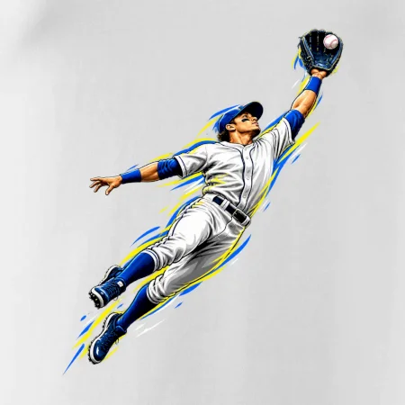 Baseballový polař chytá míček ve výskoku