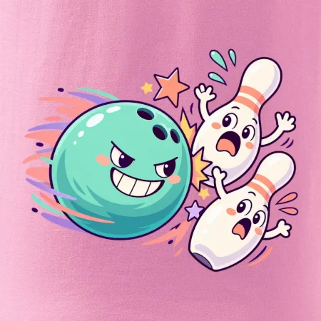 Bowling vtipná koule honí vystrašené kuželky
