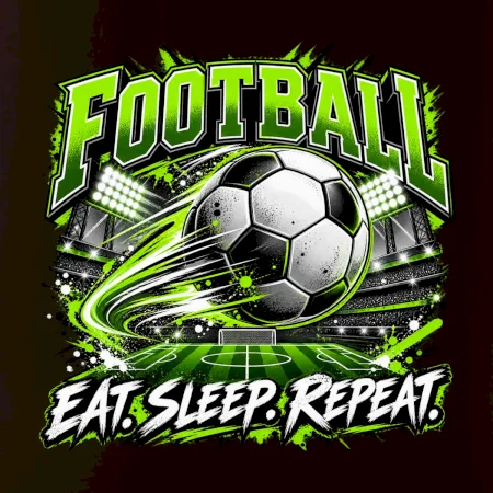 Futbalová lopta a štadión eat sleep repeat
