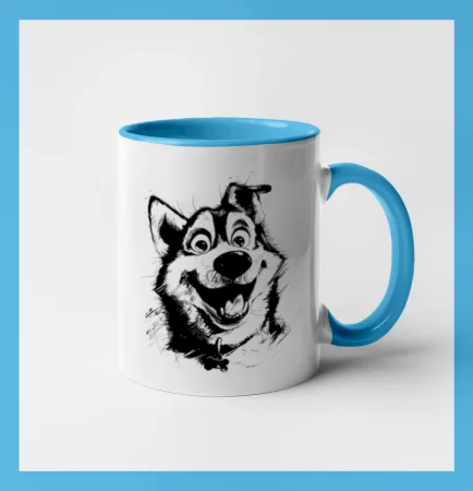 Čiernobiela karikatúra husky