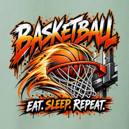 Basketbalový kôš s loptou eat sleep repeat