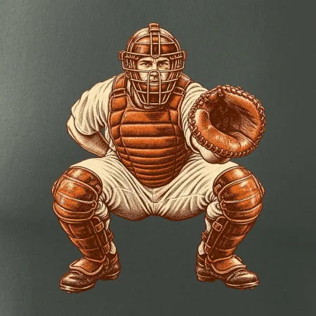Baseballový catcher retro rytina