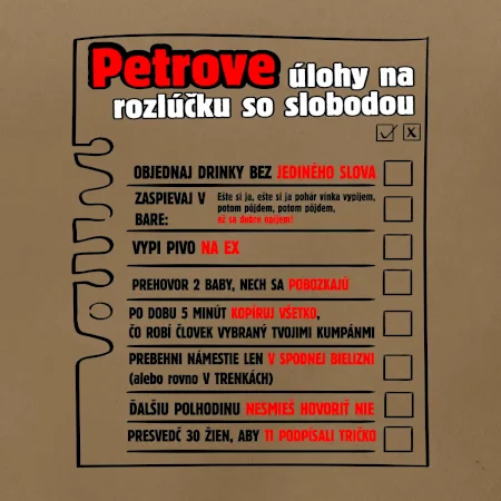 Tričko na rozlúčku s úlohami vpredu