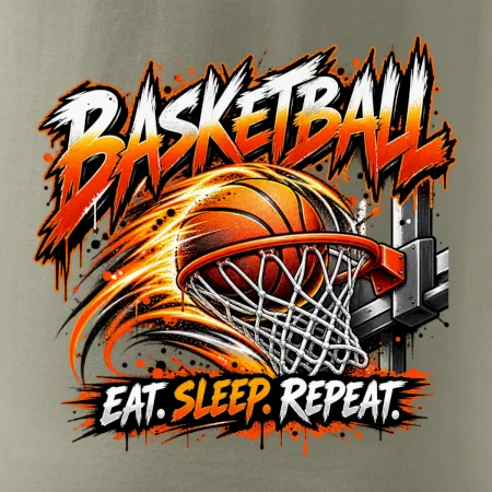 Basketbalový kôš s loptou eat sleep repeat