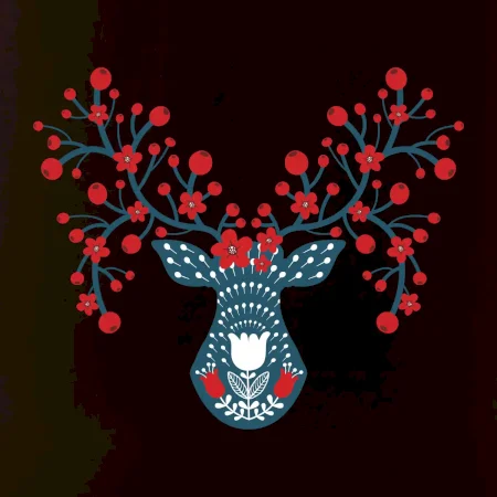 Folklór - jeleň s červenými plodmi