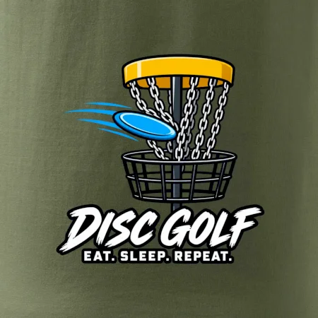 Discgolfový kôš s letiacim diskom eat sleep repeat