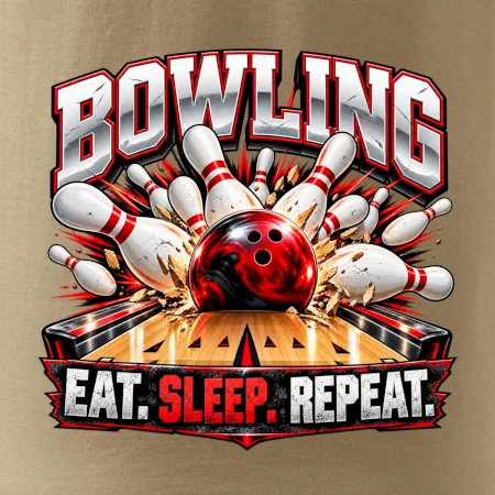 Bowlingová guľa a kolky eat sleep repeat