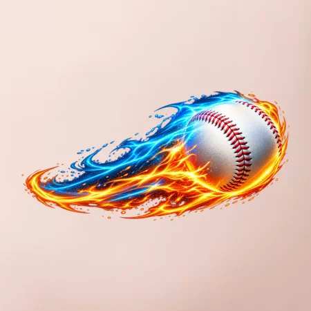 Letící baseballový míček v plamenech