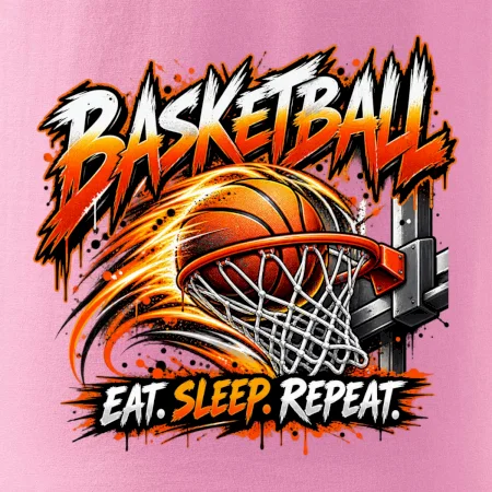 Basketbalový kôš s loptou eat sleep repeat