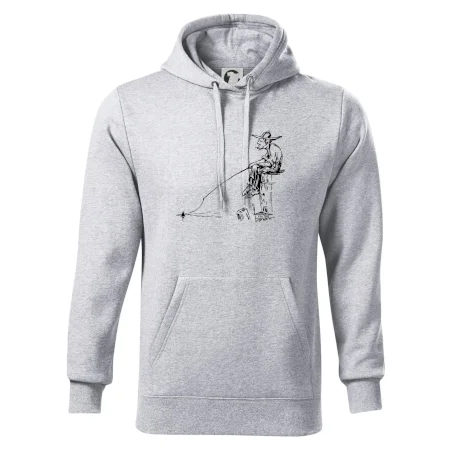 Kreslený rybár na pni