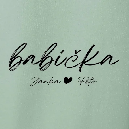 Babička Tričko s menami detí písacie písmo