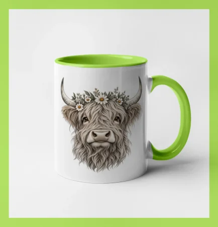 Highlandská krava s kvetinami