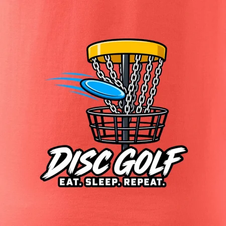 Discgolfový kôš s letiacim diskom eat sleep repeat