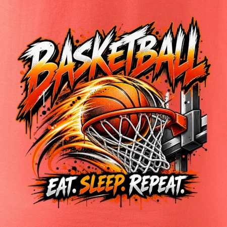 Basketbalový kôš s loptou eat sleep repeat