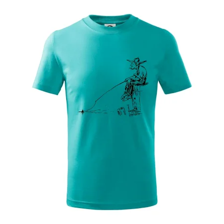 Kreslený rybár na pni