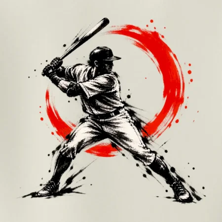 Baseballový pálkař japonská tušová malba