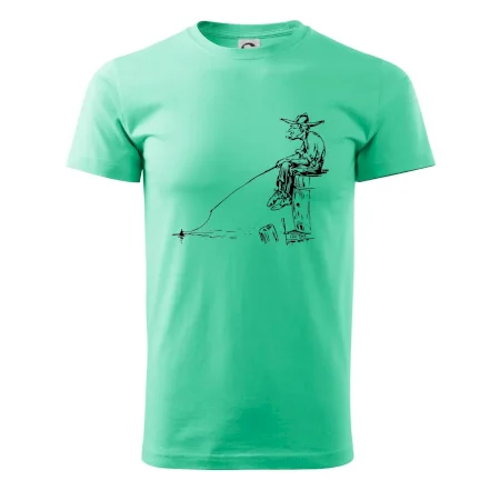 Kreslený rybár na pni