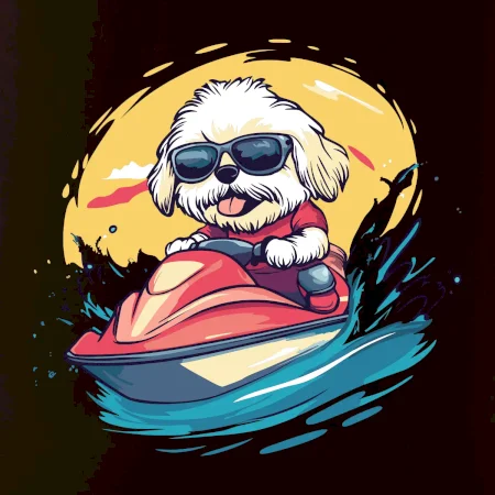 Lhasa Apso na vodnom skútri
