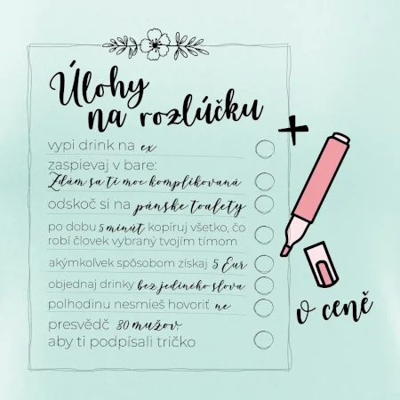 Tričko na rozlúčku s úlohami pre nevestu - lineárne