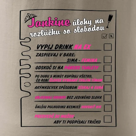 Tričko na rozlúčku s úlohami vpredu