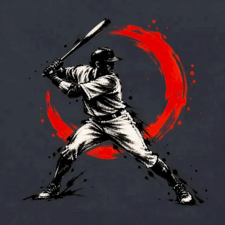 Baseballový pálkař japonská tušová malba