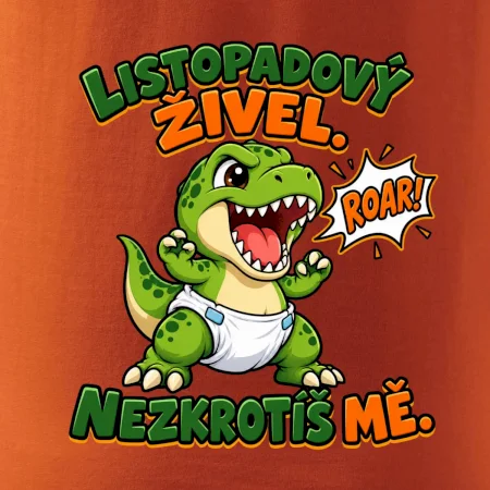 Listopadový živel zelený dinosaurus rex v plence