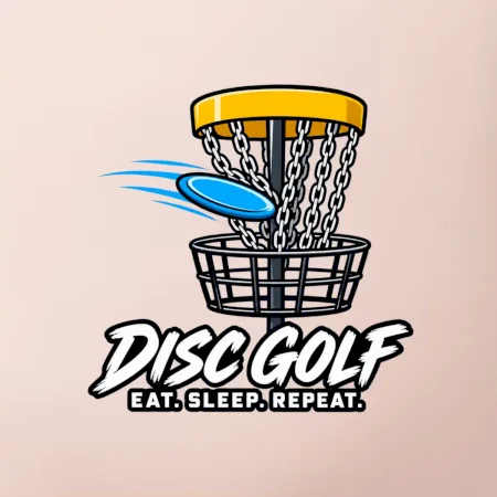 Discgolfový kôš s letiacim diskom eat sleep repeat
