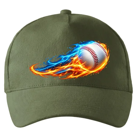 Letící baseballový míček v plamenech