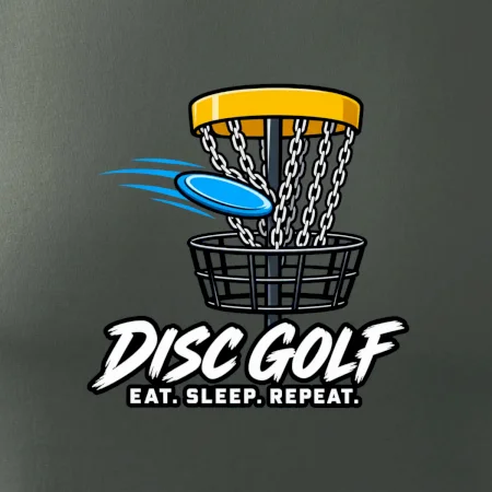 Discgolfový kôš s letiacim diskom eat sleep repeat