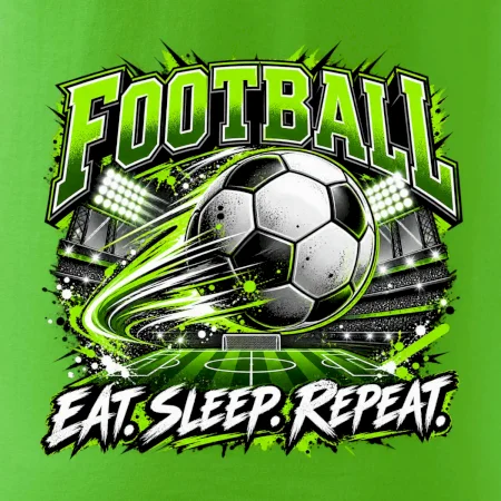 Futbalová lopta a štadión eat sleep repeat