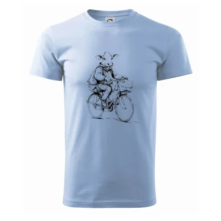 Krava v obleku na bicykli